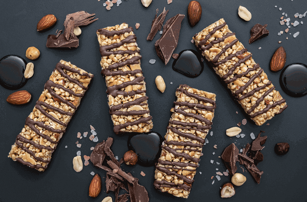 protein bar roasted nut with chocolate drizzle
