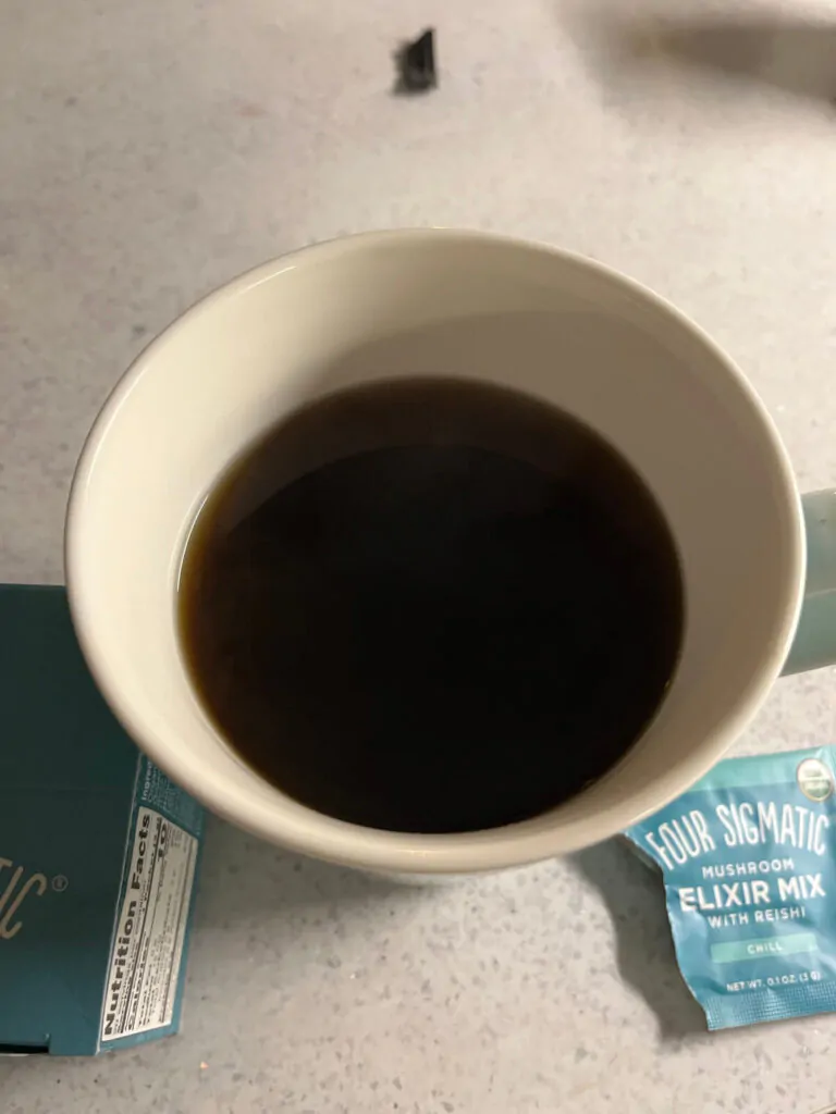A cup of Four sigmatic mushroom coffee