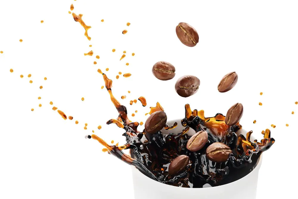 Coffee to go fragrant drink splashes with falling down coffee beans