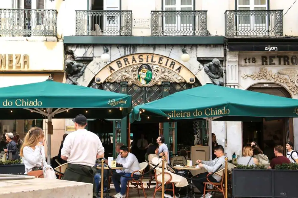 Beautiful vintage coffee shop called Brasileira in Lisbon